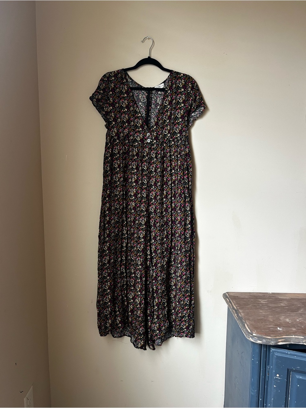NATURAL LIFE Black Floral Maxi Dress with Pink & Green Accents